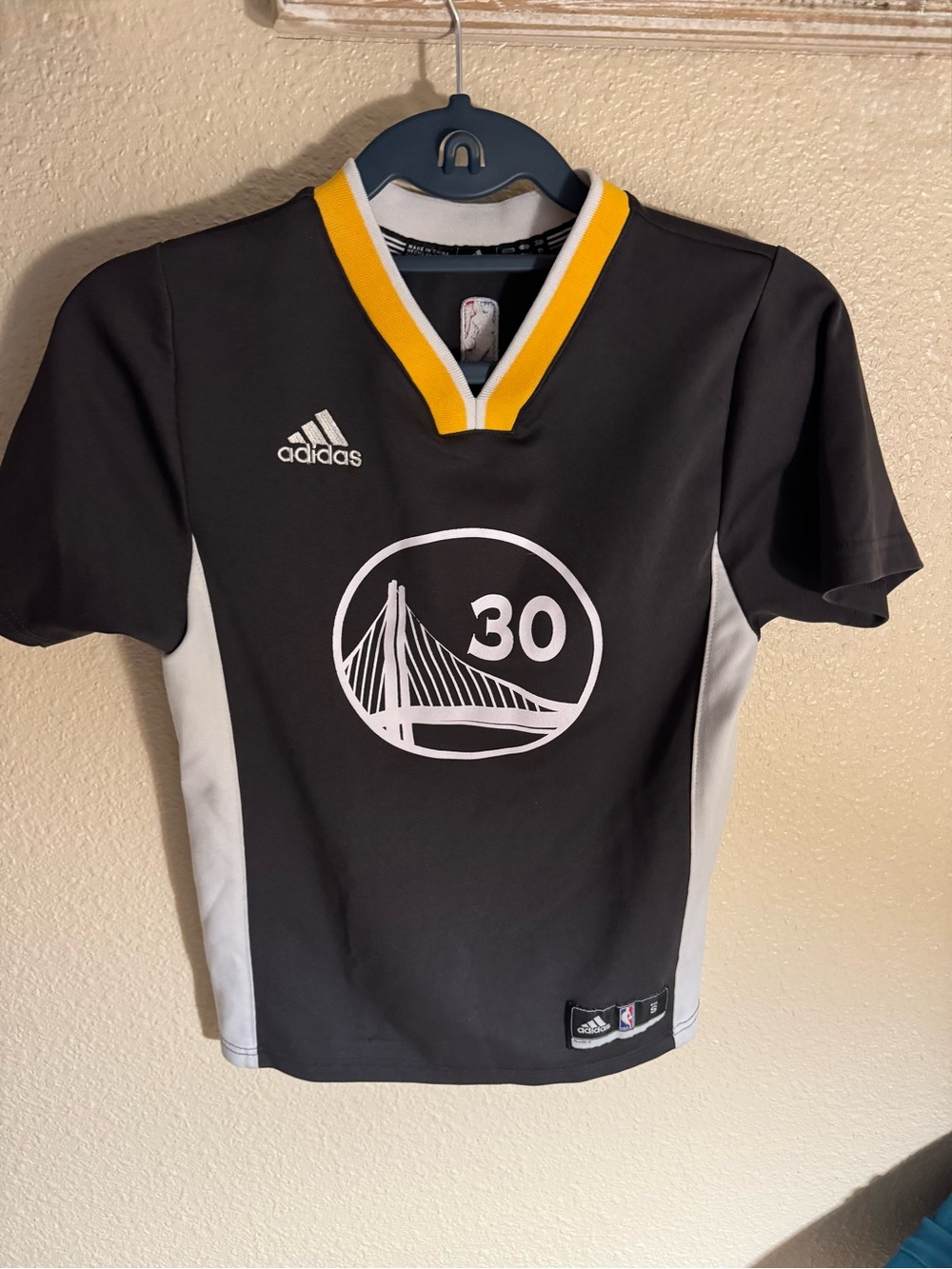 Adidas Black and White Warriors #30 Curry Basketball Jersey